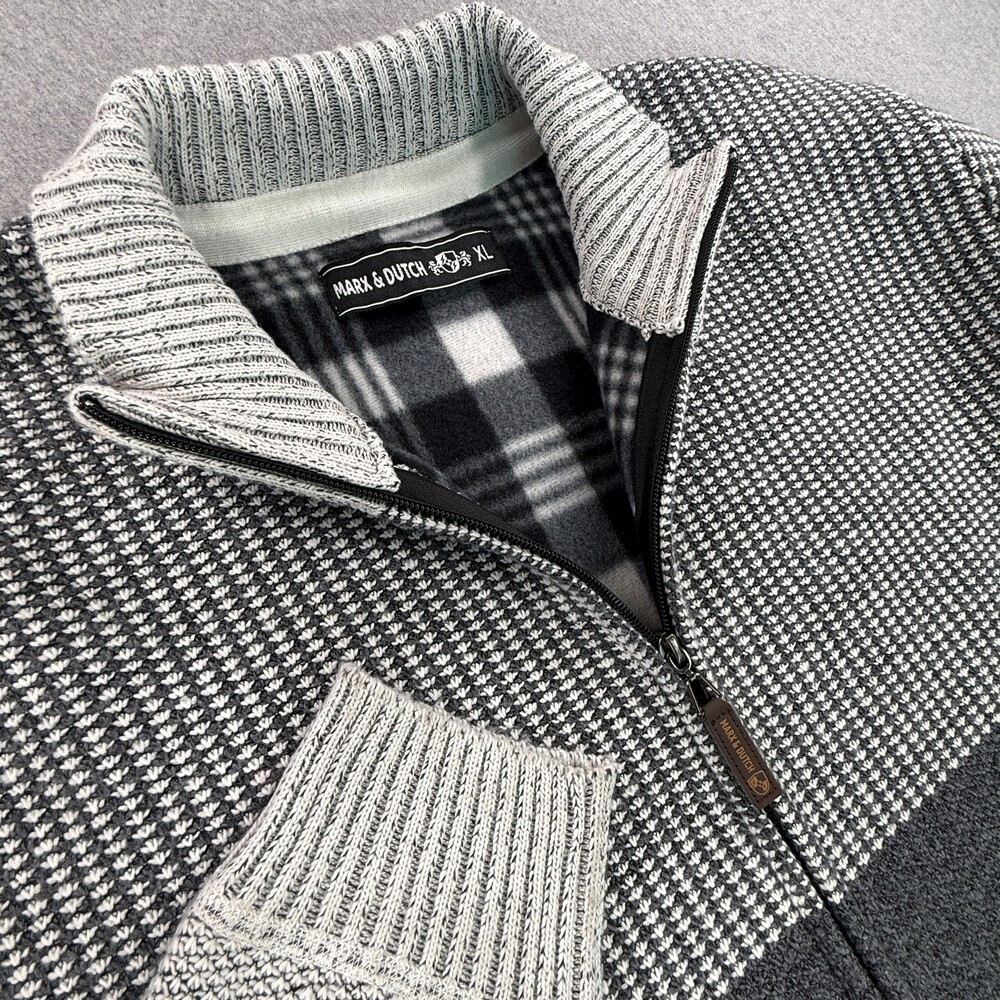 Marx & Dutch Plaid Fleece-Lined Full Zip Knit Cardigan - Size XL